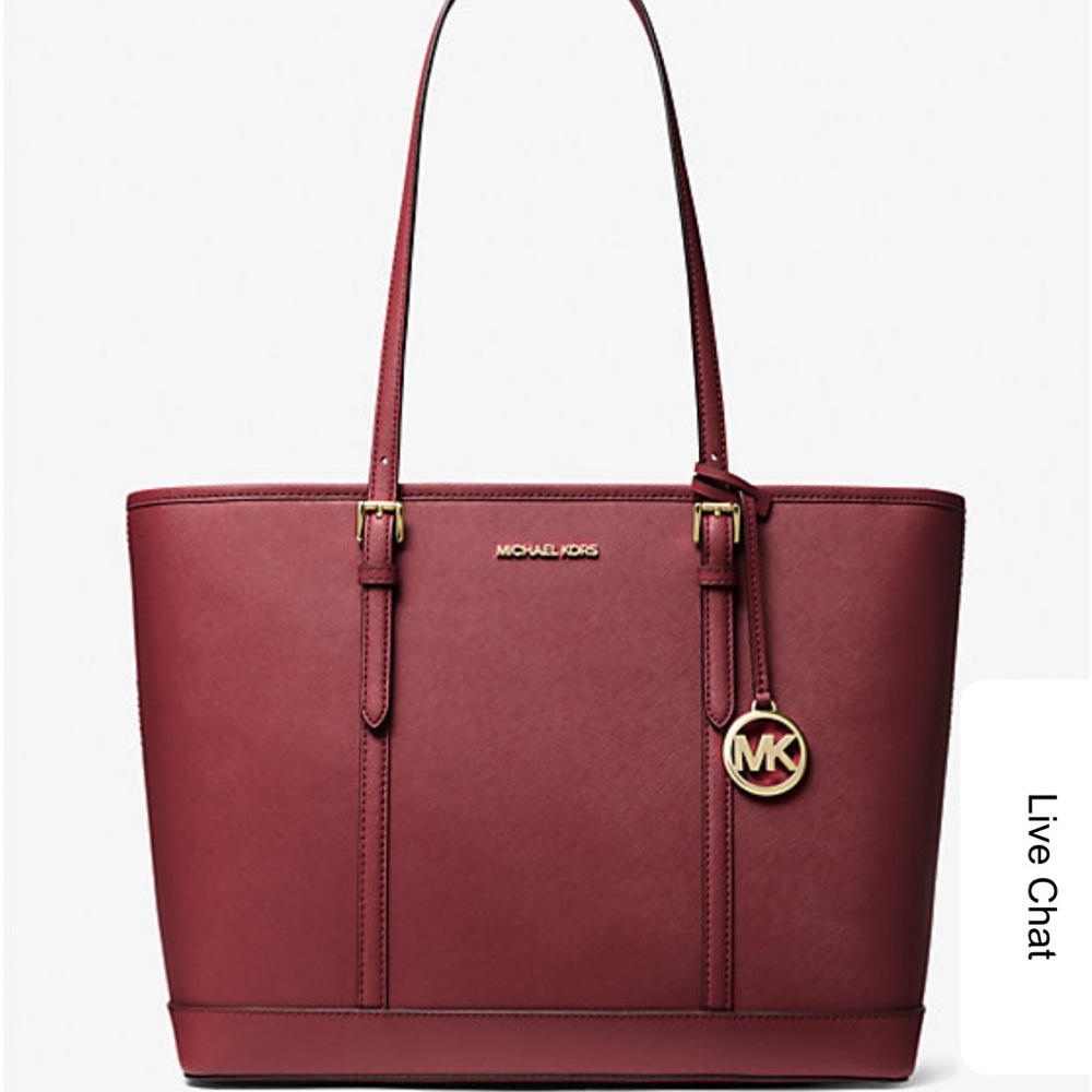 MICHAEL KORS 
Large Top Zip Shoulder Saffiano Leather Tote Bag Dark Cherry - Picture 14 of 15